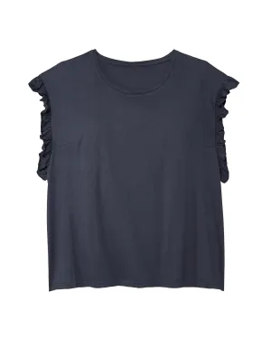 Xander Ruffled Sleeve Knit Top | Navy