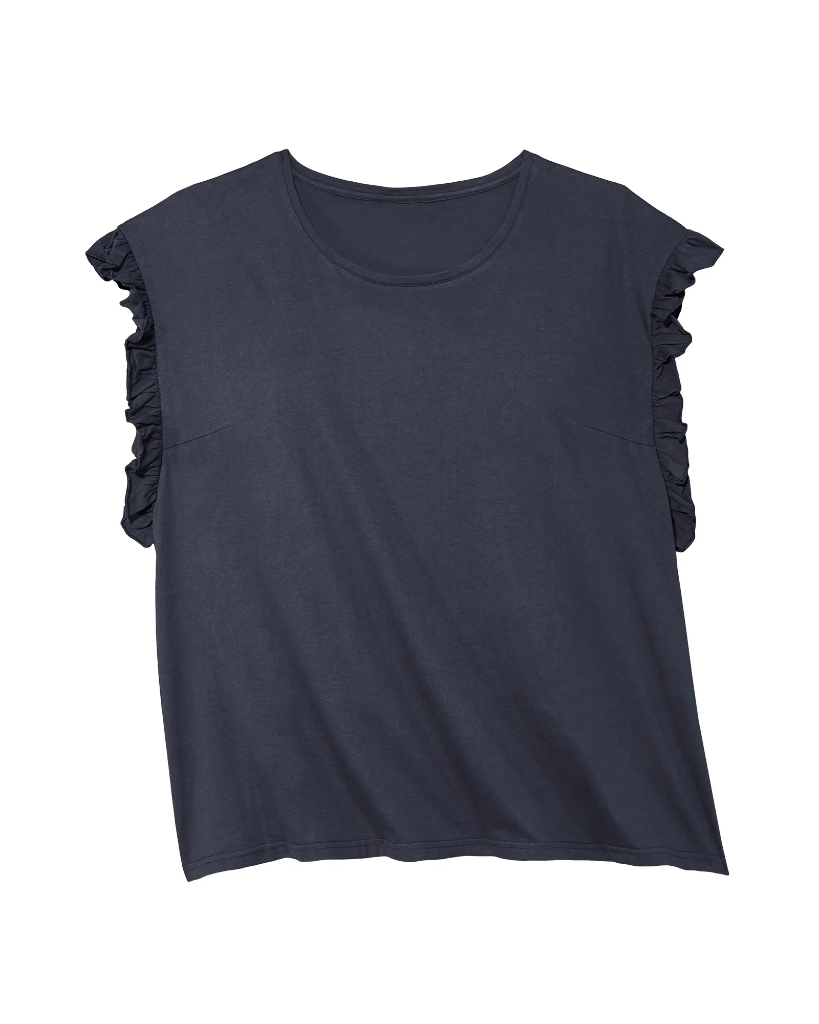 Xander Ruffled Sleeve Knit Top | Navy